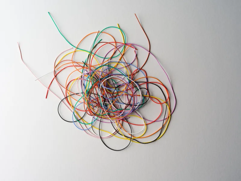 A tangle of colorful wires